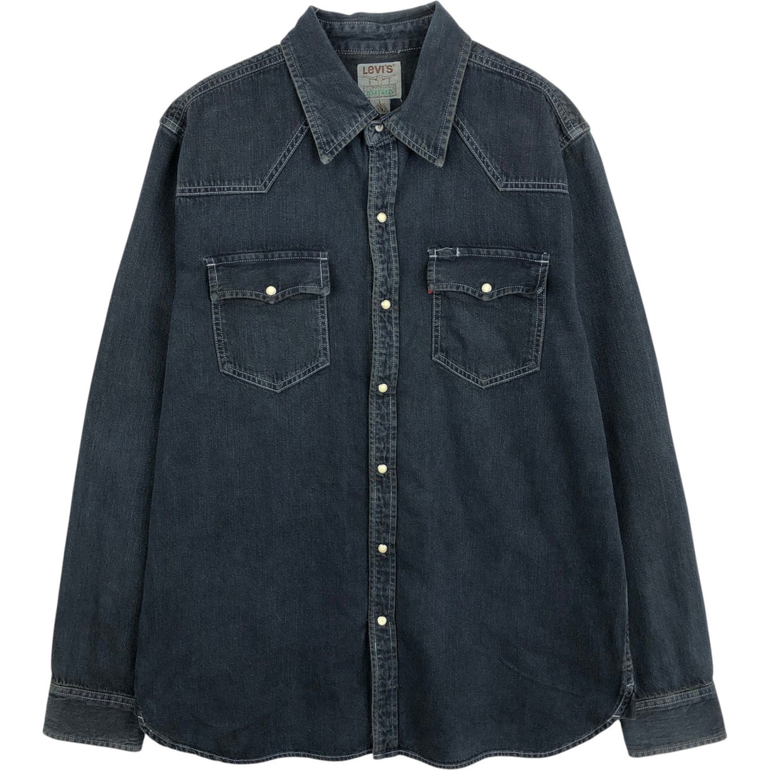 Levi's Authentic Jeanswear Long-Sleeve Denim Western Shirt, Men's Size L (approx.) cotton navy blue type Vintage Second Hand