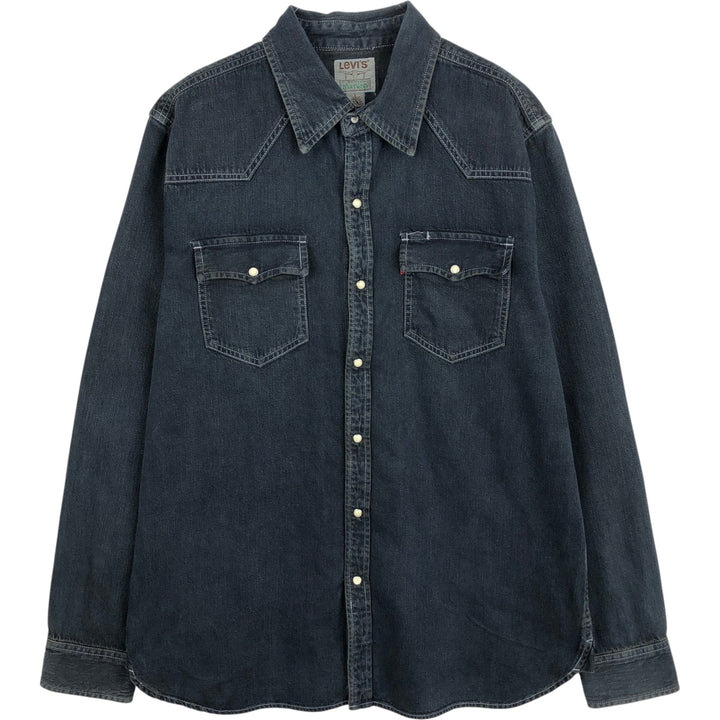 Levi's Authentic Jeanswear Long-Sleeve Denim Western Shirt, Men's Size L (approx.) cotton navy blue type Vintage Second Hand