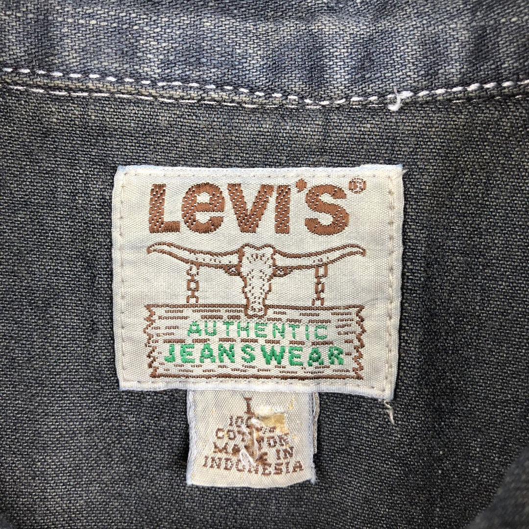Levi's Authentic Jeanswear Long-Sleeve Denim Western Shirt, Men's Size L (approx.) cotton navy blue type Vintage Second Hand