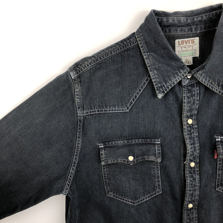 Levi's Authentic Jeanswear Long-Sleeve Denim Western Shirt, Men's Size L (approx.) cotton navy blue type Vintage Second Hand