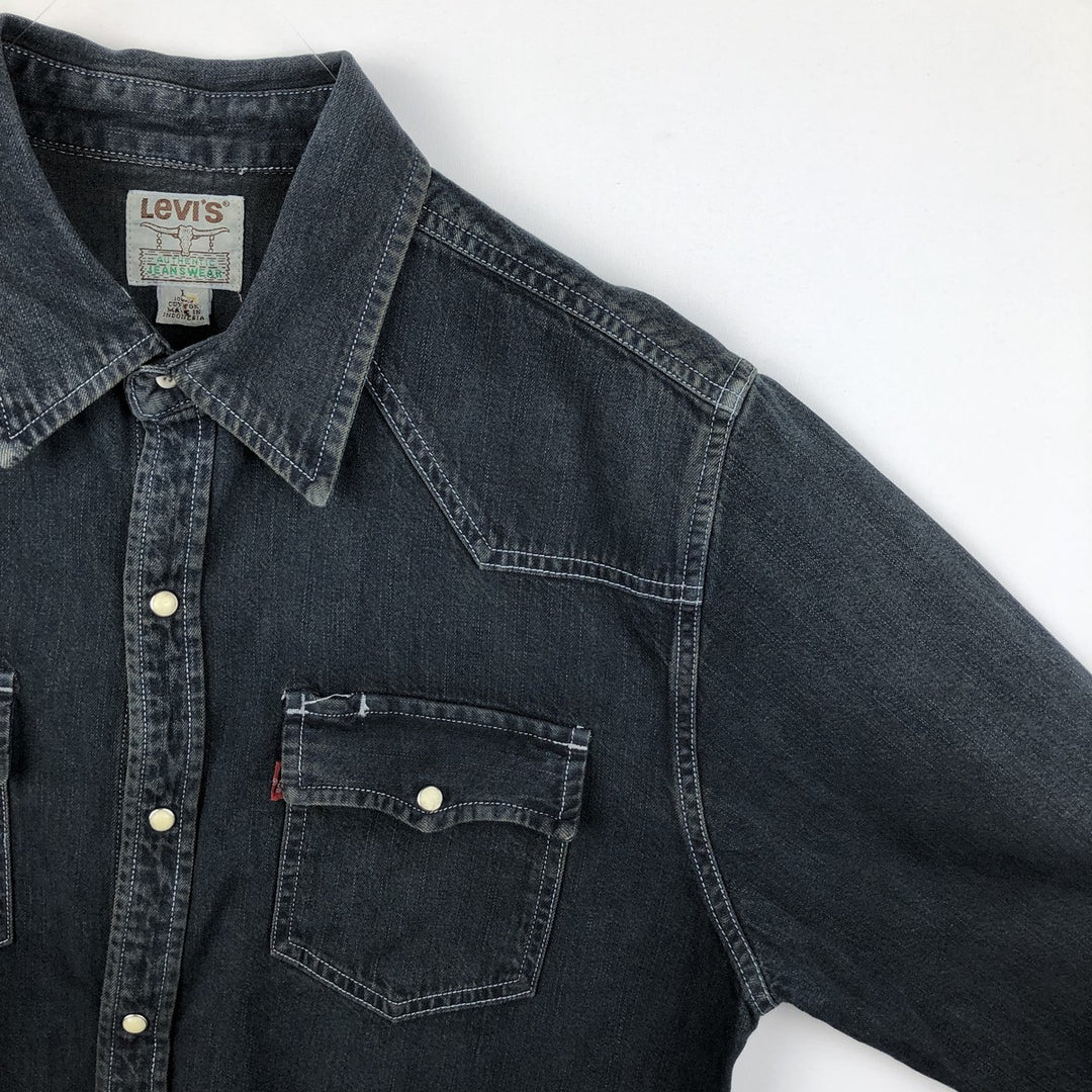 Levi's Authentic Jeanswear Long-Sleeve Denim Western Shirt, Men's Size L (approx.) cotton navy blue type Vintage Second Hand