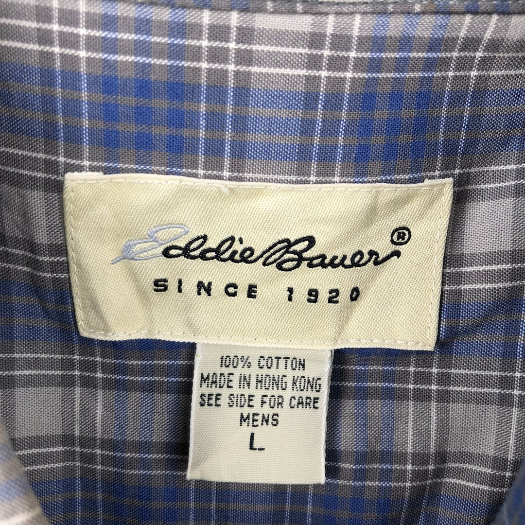 Eddie Bauer Long Sleeve Button-Down Check Shirt, Men's Size L cotton blue type Vintage Second Hand