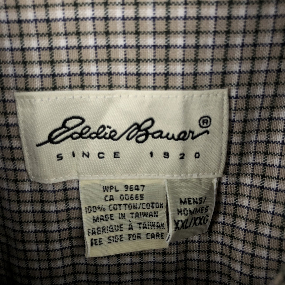 Eddie Bauer Men's XXL Long Sleeve Button-Down Check Shirt cotton Beige type Vintage Second Hand