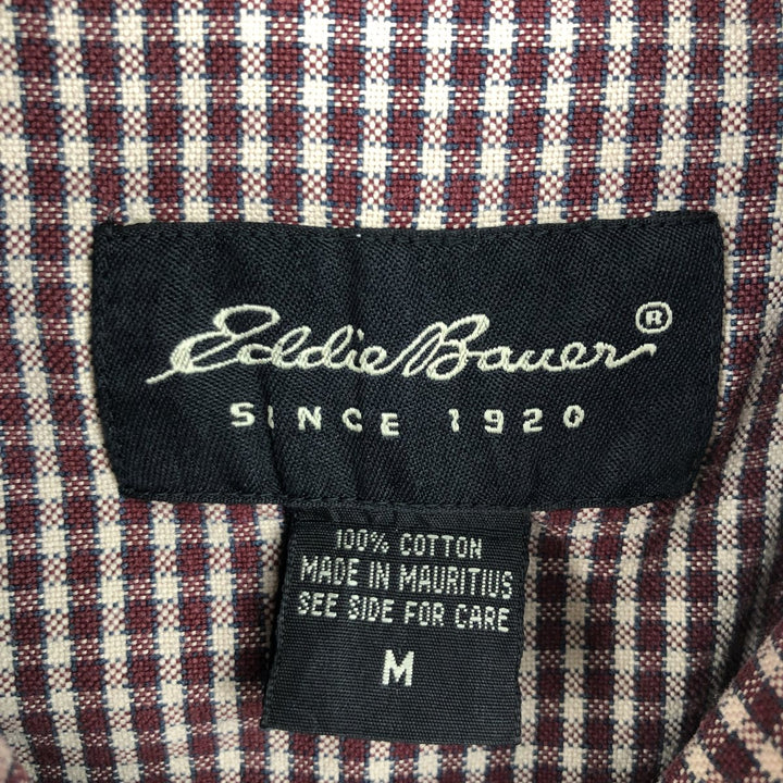 Eddie Bauer Long Sleeve Button-Down Check Shirt, Men's Size M cotton burgundy type Vintage Second Hand