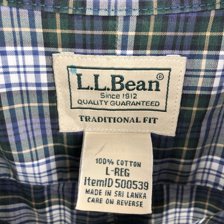 LLBean Traditional Fit Long-Sleeve Cotton Check Shirt, Men's Size L (approx.) cotton Green type dark green Vintage Second Hand