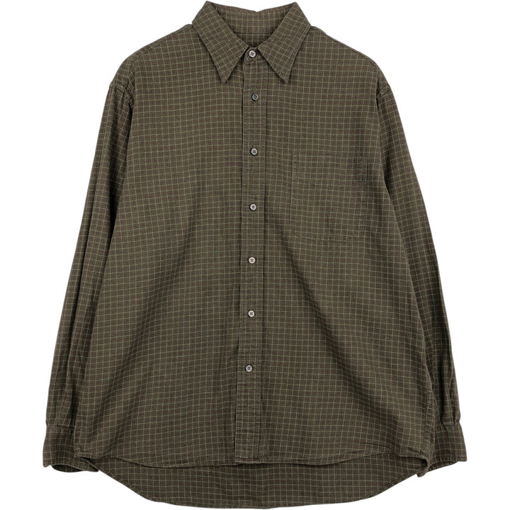 2000'S Eddie Bauer Check Pattern Long-Sleeve Cotton Check Shirt, Men's Size M (approx.) cotton Khaki type brown Vintage Second Hand