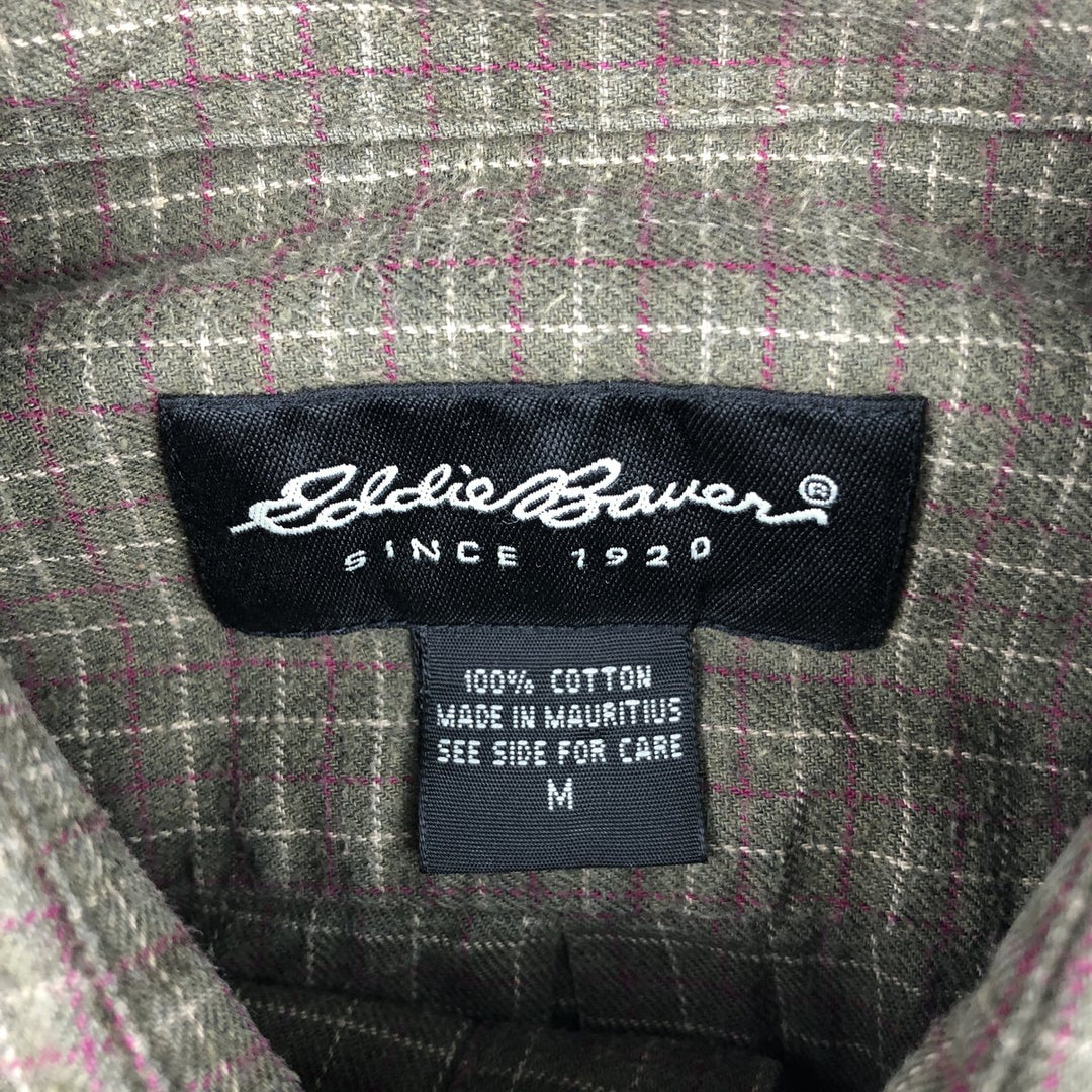 2000'S Eddie Bauer Check Pattern Long-Sleeve Cotton Check Shirt, Men's Size M (approx.) cotton Khaki type brown Vintage Second Hand