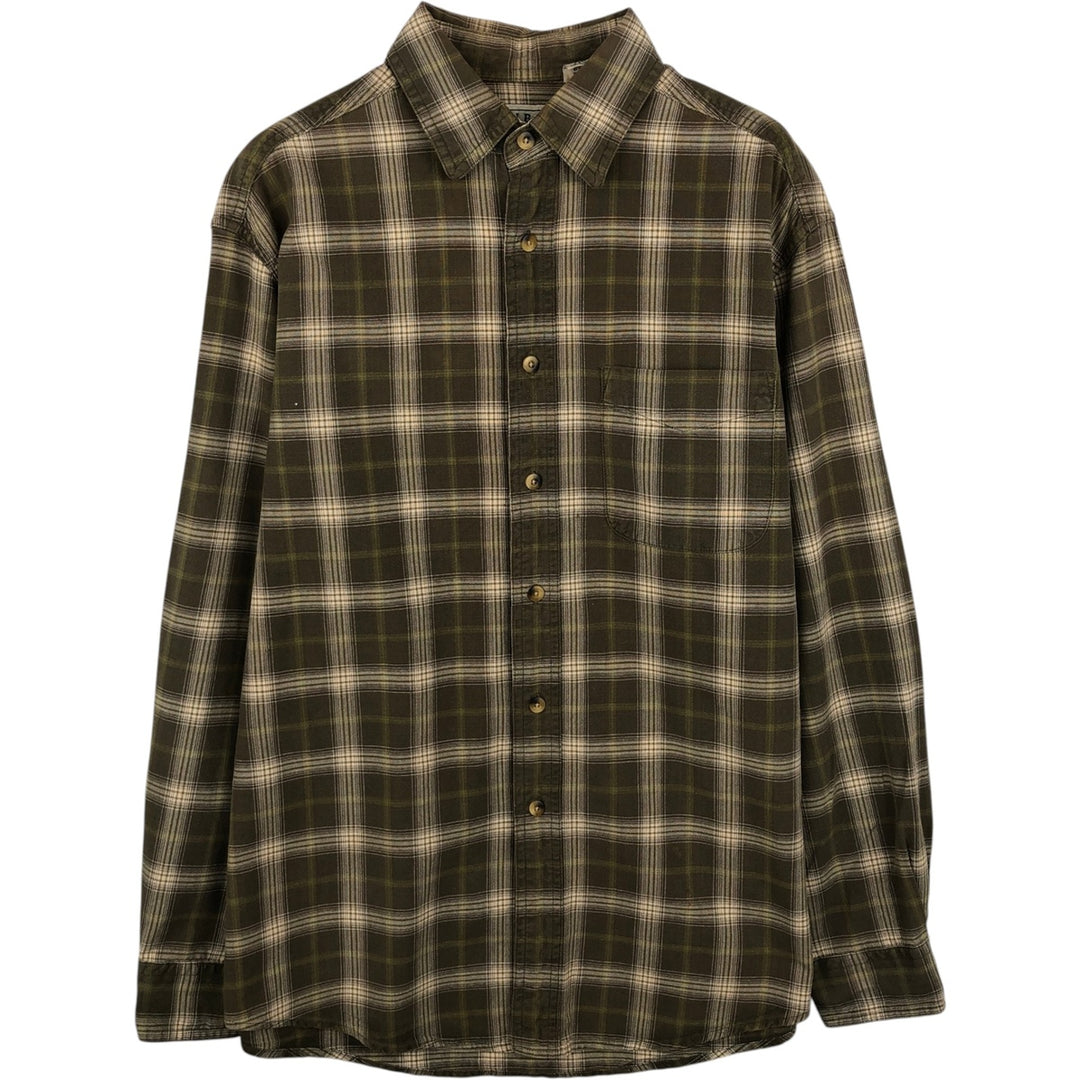 90s-00'S Vintage LLBean Long Sleeve Cotton Check Shirt, Men's Size Medium cotton Beige type Vintage Second Hand
