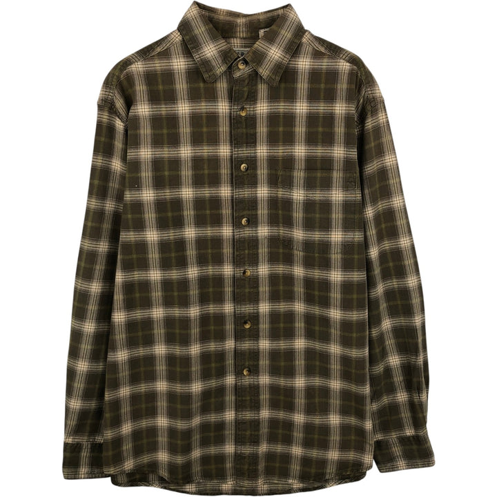 90s-00'S Vintage LLBean Long Sleeve Cotton Check Shirt, Men's Size Medium cotton Beige type Vintage Second Hand