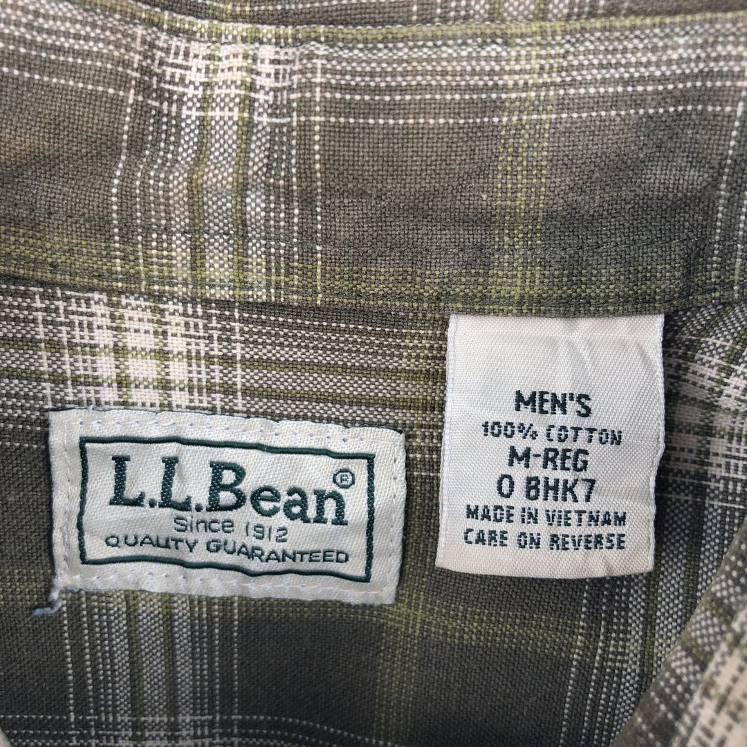 90s-00'S Vintage LLBean Long Sleeve Cotton Check Shirt, Men's Size Medium cotton Beige type Vintage Second Hand