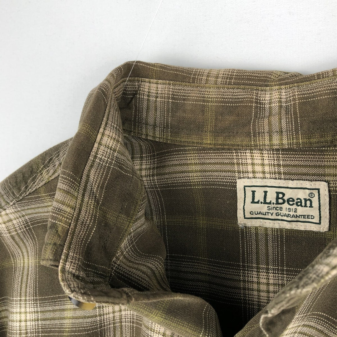 90s-00'S Vintage LLBean Long Sleeve Cotton Check Shirt, Men's Size Medium cotton Beige type Vintage Second Hand