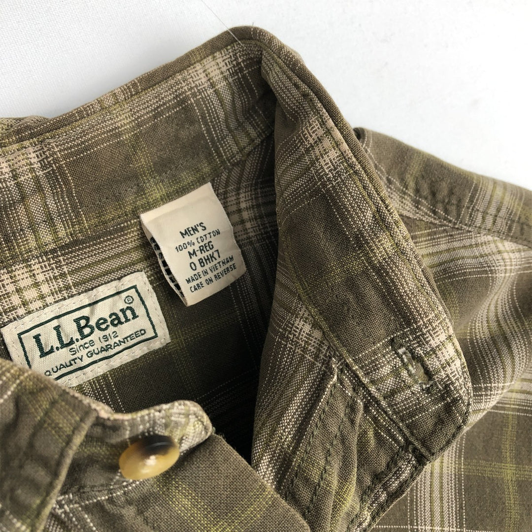 90s-00'S Vintage LLBean Long Sleeve Cotton Check Shirt, Men's Size Medium cotton Beige type Vintage Second Hand