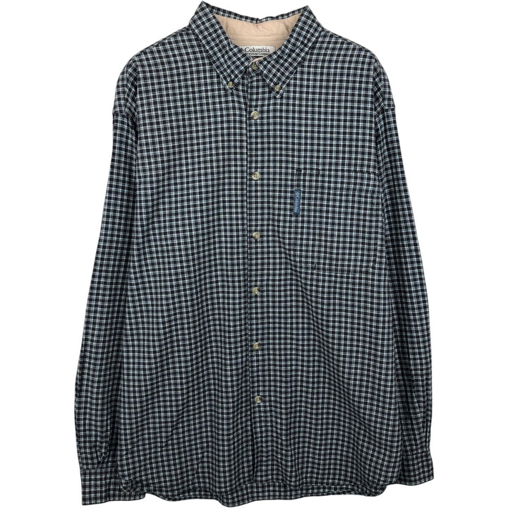Columbia long-sleeved button-down check shirt, men's size L cotton black type Vintage Second Hand