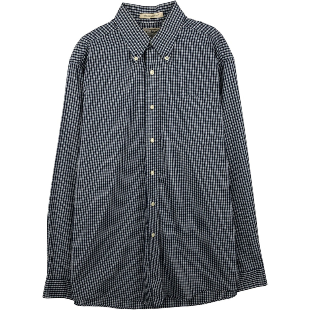 90s-00'S LLBean Wrin Kle Resistant Long-Sleeve Button-Down Check Shirt, Men's Size M (approx.), Vintage cotton blue type Vintage Second Hand