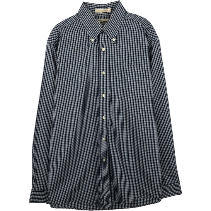 90s-00'S LLBean Wrin Kle Resistant Long-Sleeve Button-Down Check Shirt, Men's Size M (approx.), Vintage cotton blue type Vintage Second Hand