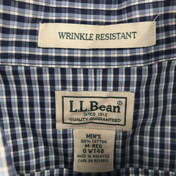 90s-00'S LLBean Wrin Kle Resistant Long-Sleeve Button-Down Check Shirt, Men's Size M (approx.), Vintage cotton blue type Vintage Second Hand