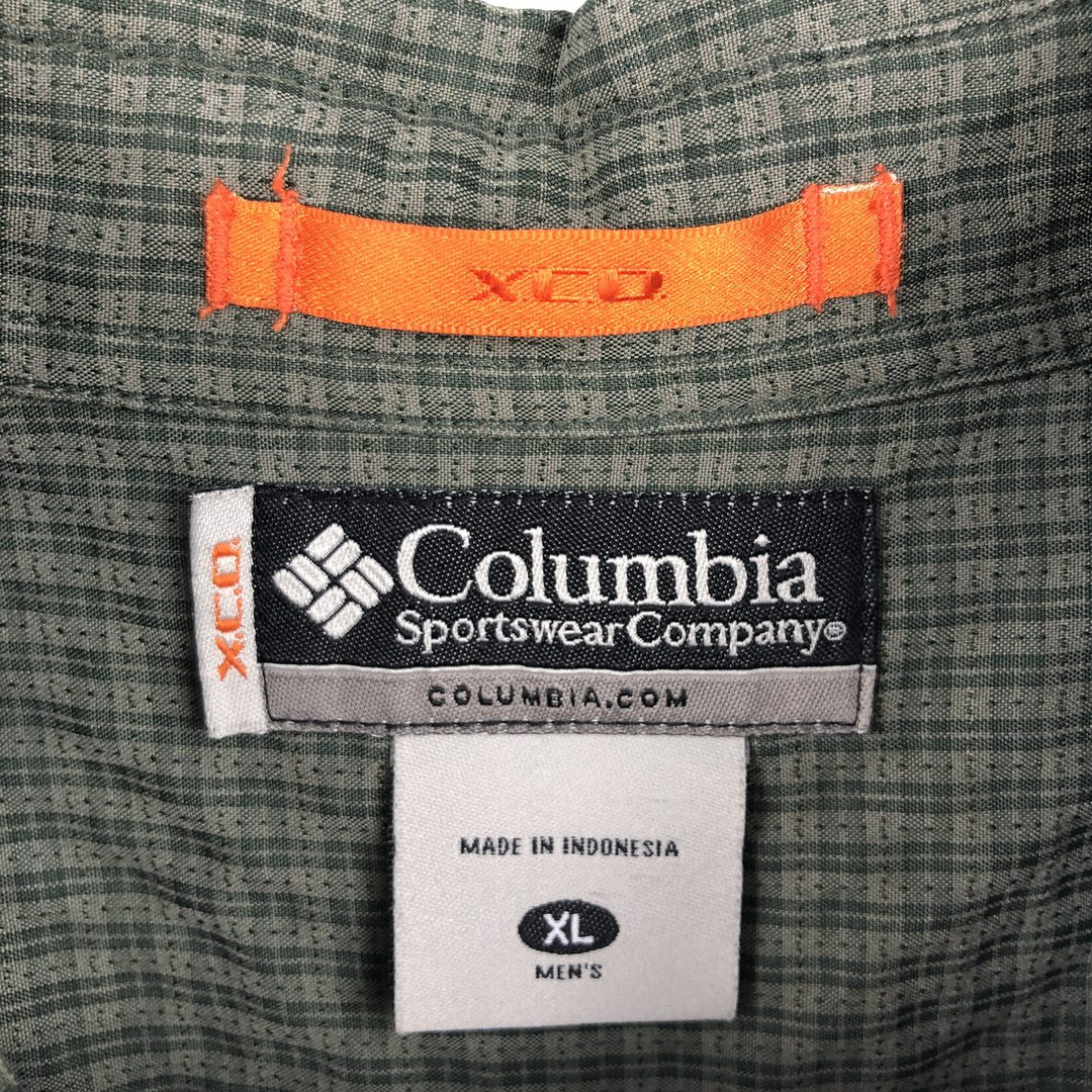 Columbia XCD Long-Sleeve Button-Down Check Shirt, Men's Size XL (approx.) polyester green type Vintage Second Hand