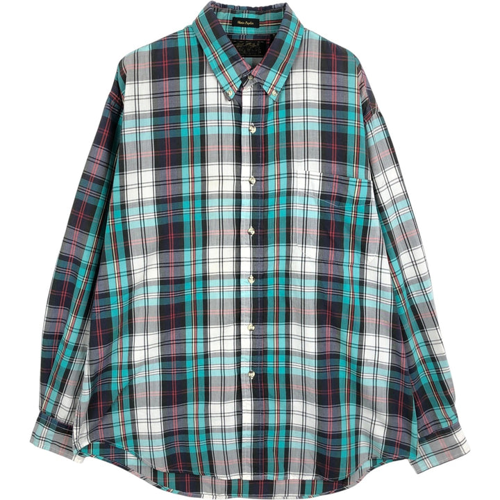 70s-80'S Eddie Bauer Long-Sleeve Button-Down Check Shirt, Men's Size L (Equivalent), Vintage cotton Emerald green Vintage Second Hand
