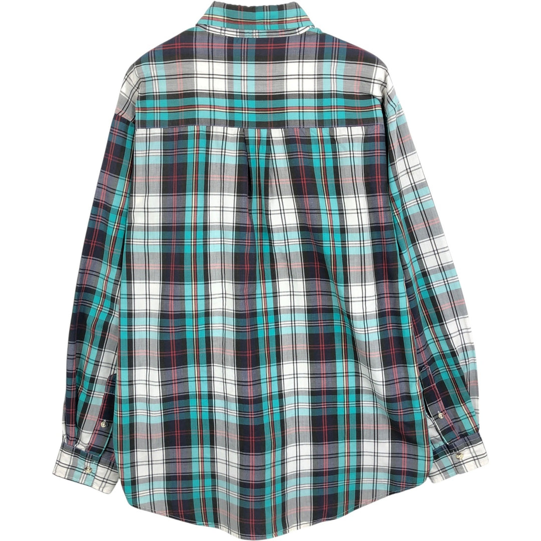 70s-80'S Eddie Bauer Long-Sleeve Button-Down Check Shirt, Men's Size L (Equivalent), Vintage cotton Emerald green Vintage Second Hand