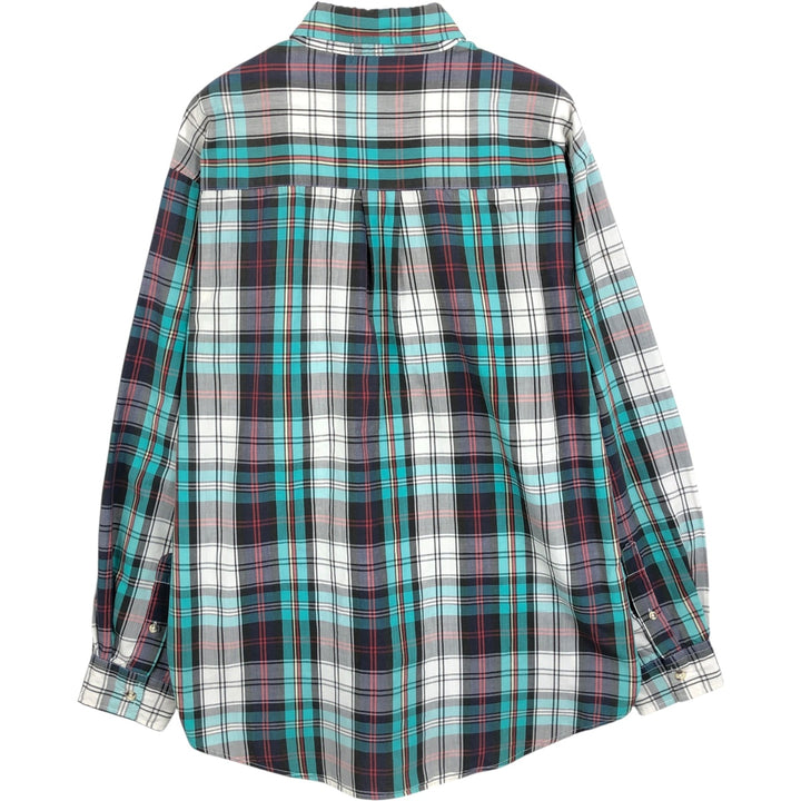 70s-80'S Eddie Bauer Long-Sleeve Button-Down Check Shirt, Men's Size L (Equivalent), Vintage cotton Emerald green Vintage Second Hand