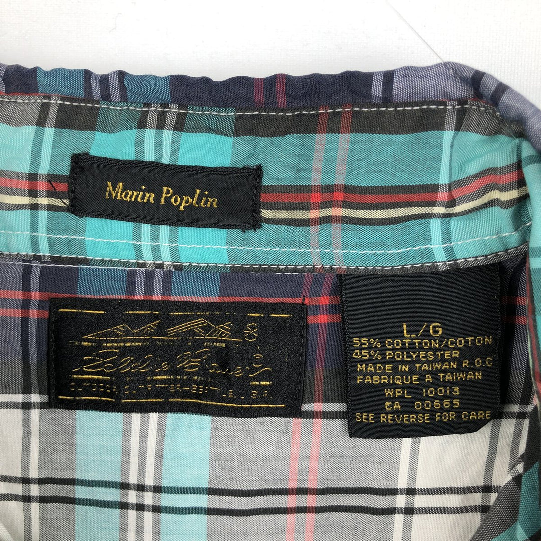 70s-80'S Eddie Bauer Long-Sleeve Button-Down Check Shirt, Men's Size L (Equivalent), Vintage cotton Emerald green Vintage Second Hand