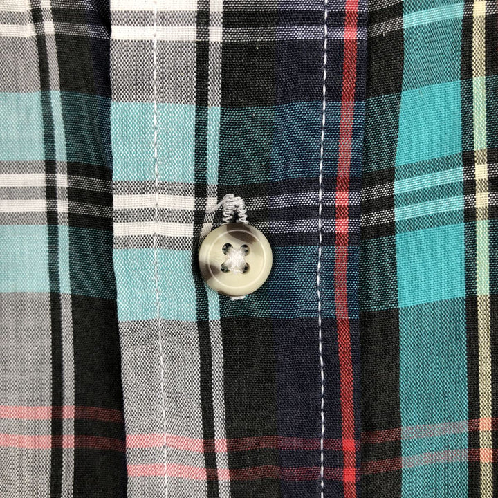 70s-80'S Eddie Bauer Long-Sleeve Button-Down Check Shirt, Men's Size L (Equivalent), Vintage cotton Emerald green Vintage Second Hand