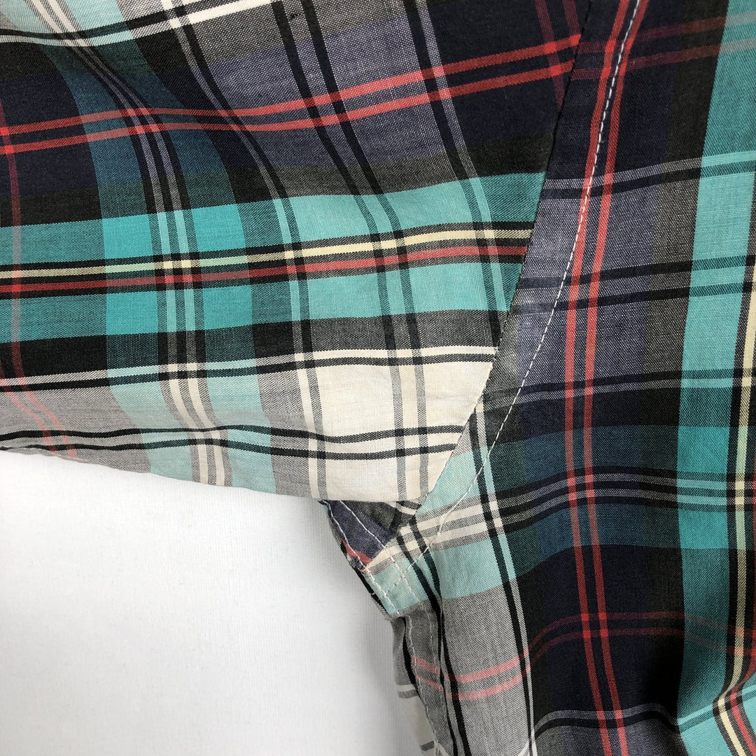 70s-80'S Eddie Bauer Long-Sleeve Button-Down Check Shirt, Men's Size L (Equivalent), Vintage cotton Emerald green Vintage Second Hand