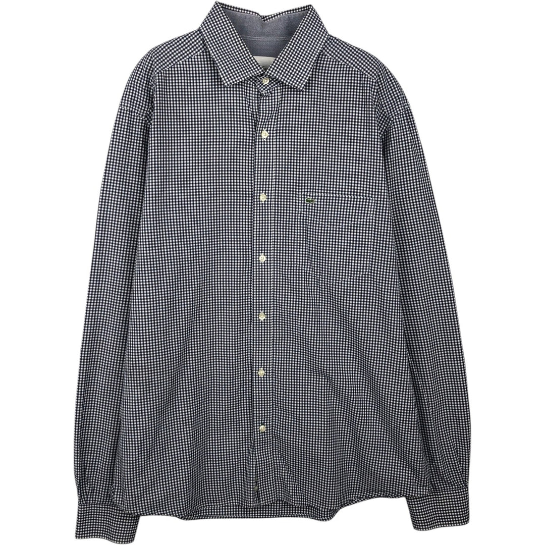 2000'S Lacoste Tailored Fit Gingham Check Long-Sleeve Cotton Check Shirt, Size 44 (Men's L equivalent) cotton navy blue type Vintage Second Hand