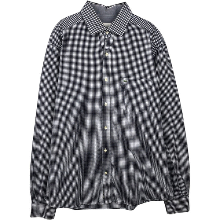 2000'S Lacoste Tailored Fit Gingham Check Long-Sleeve Cotton Check Shirt, Size 44 (Men's L equivalent) cotton navy blue type Vintage Second Hand