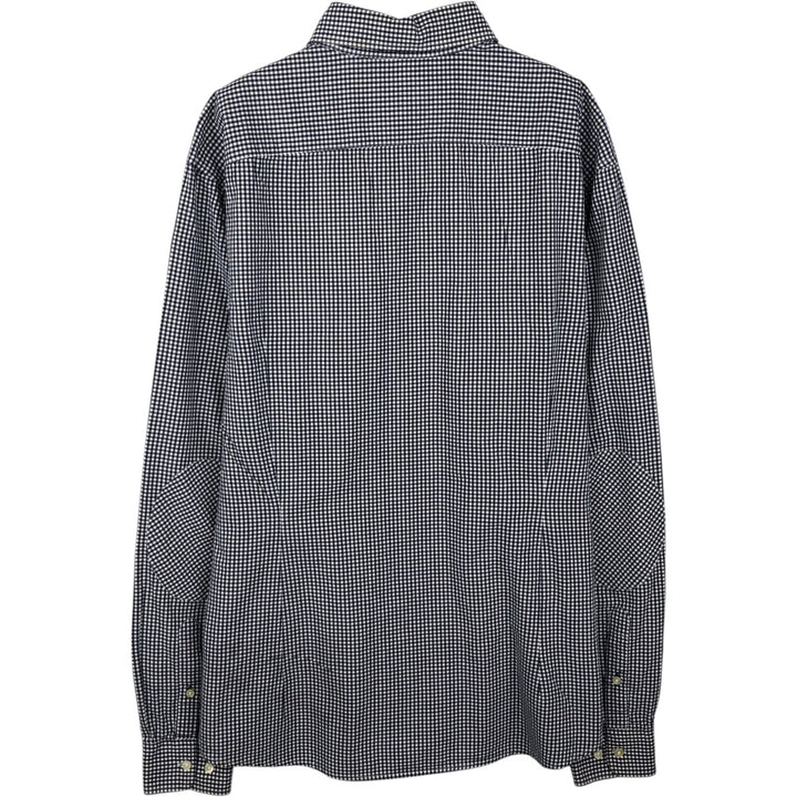2000'S Lacoste Tailored Fit Gingham Check Long-Sleeve Cotton Check Shirt, Size 44 (Men's L equivalent) cotton navy blue type Vintage Second Hand