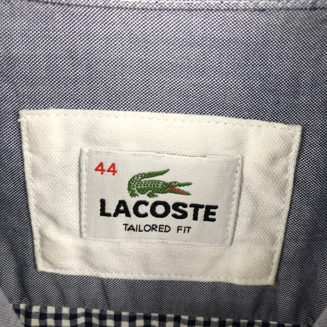 2000'S Lacoste Tailored Fit Gingham Check Long-Sleeve Cotton Check Shirt, Size 44 (Men's L equivalent) cotton navy blue type Vintage Second Hand