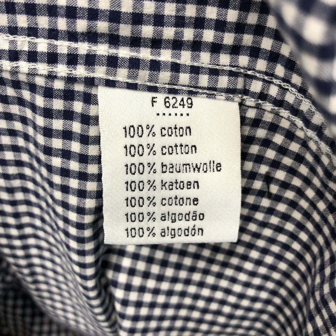 2000'S Lacoste Tailored Fit Gingham Check Long-Sleeve Cotton Check Shirt, Size 44 (Men's L equivalent) cotton navy blue type Vintage Second Hand