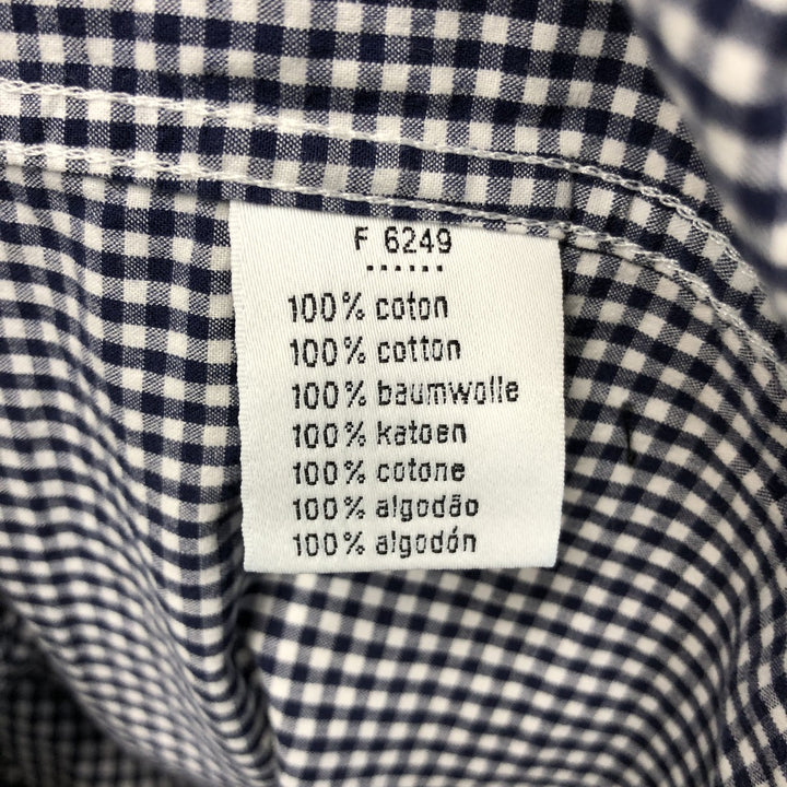 2000'S Lacoste Tailored Fit Gingham Check Long-Sleeve Cotton Check Shirt, Size 44 (Men's L equivalent) cotton navy blue type Vintage Second Hand