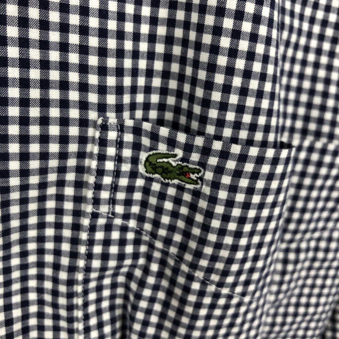 2000'S Lacoste Tailored Fit Gingham Check Long-Sleeve Cotton Check Shirt, Size 44 (Men's L equivalent) cotton navy blue type Vintage Second Hand