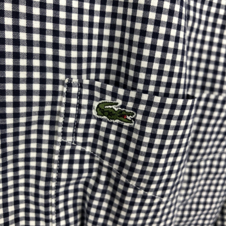 2000'S Lacoste Tailored Fit Gingham Check Long-Sleeve Cotton Check Shirt, Size 44 (Men's L equivalent) cotton navy blue type Vintage Second Hand