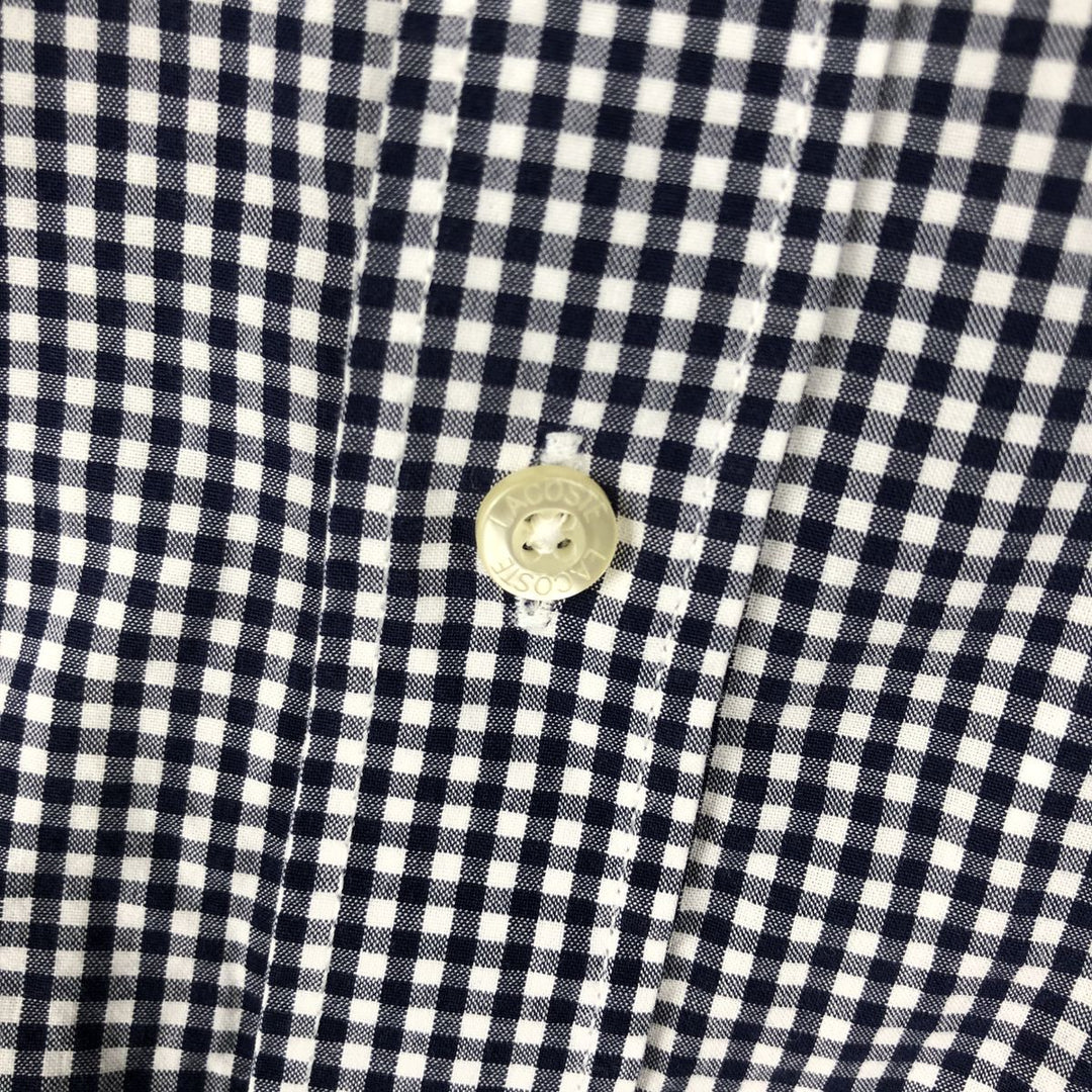 2000'S Lacoste Tailored Fit Gingham Check Long-Sleeve Cotton Check Shirt, Size 44 (Men's L equivalent) cotton navy blue type Vintage Second Hand