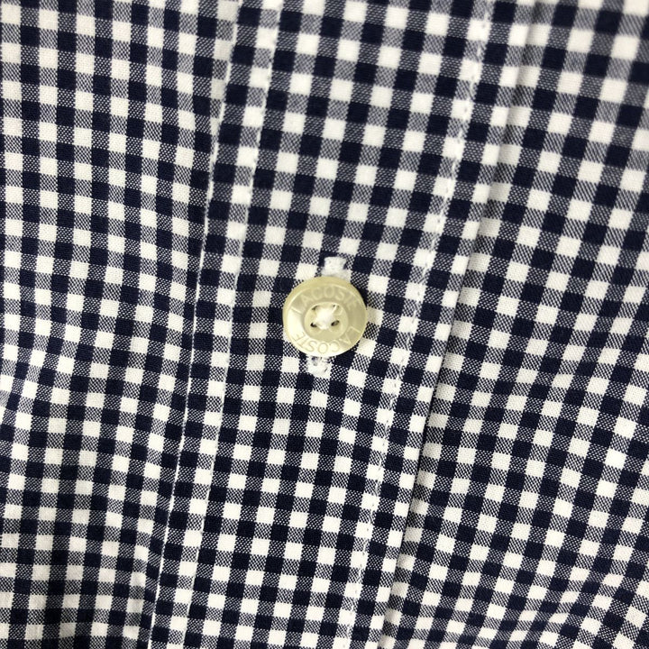 2000'S Lacoste Tailored Fit Gingham Check Long-Sleeve Cotton Check Shirt, Size 44 (Men's L equivalent) cotton navy blue type Vintage Second Hand