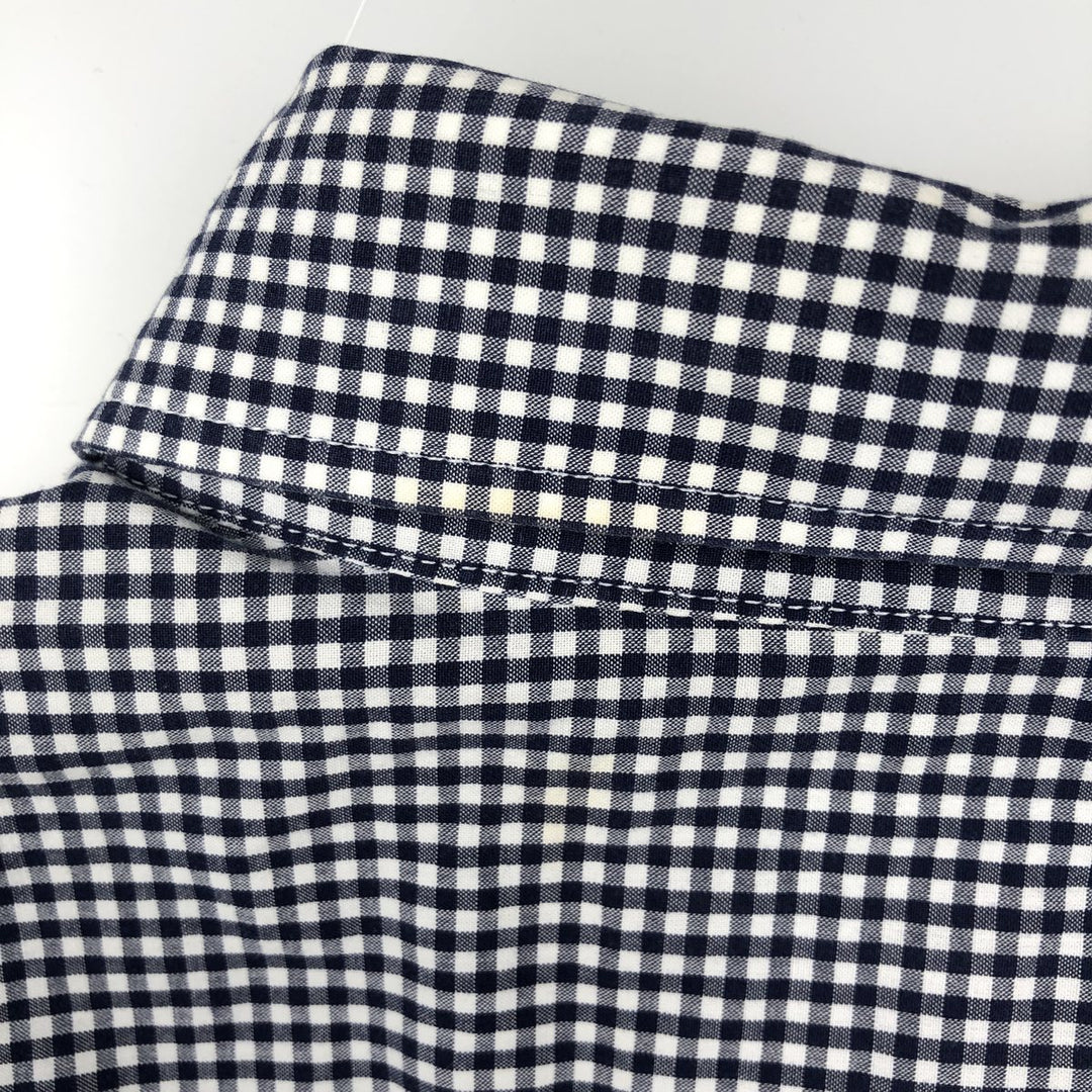2000'S Lacoste Tailored Fit Gingham Check Long-Sleeve Cotton Check Shirt, Size 44 (Men's L equivalent) cotton navy blue type Vintage Second Hand