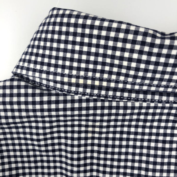 2000'S Lacoste Tailored Fit Gingham Check Long-Sleeve Cotton Check Shirt, Size 44 (Men's L equivalent) cotton navy blue type Vintage Second Hand