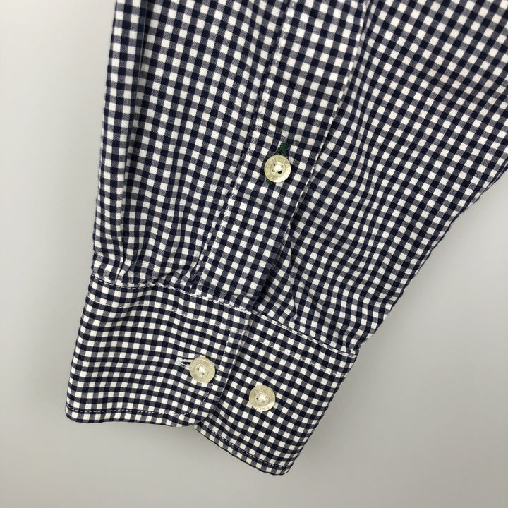 2000'S Lacoste Tailored Fit Gingham Check Long-Sleeve Cotton Check Shirt, Size 44 (Men's L equivalent) cotton navy blue type Vintage Second Hand