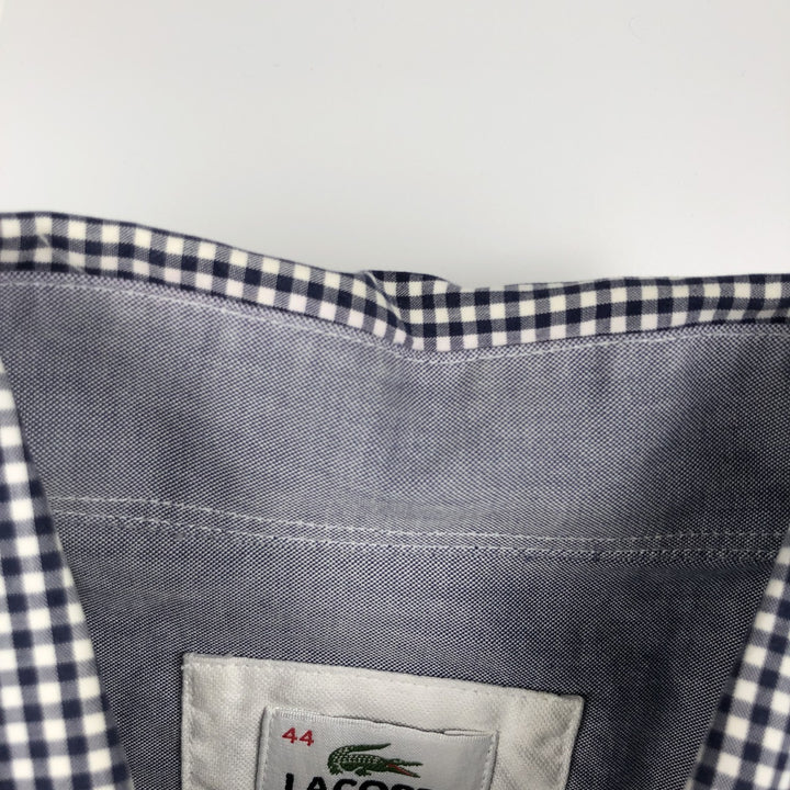 2000'S Lacoste Tailored Fit Gingham Check Long-Sleeve Cotton Check Shirt, Size 44 (Men's L equivalent) cotton navy blue type Vintage Second Hand