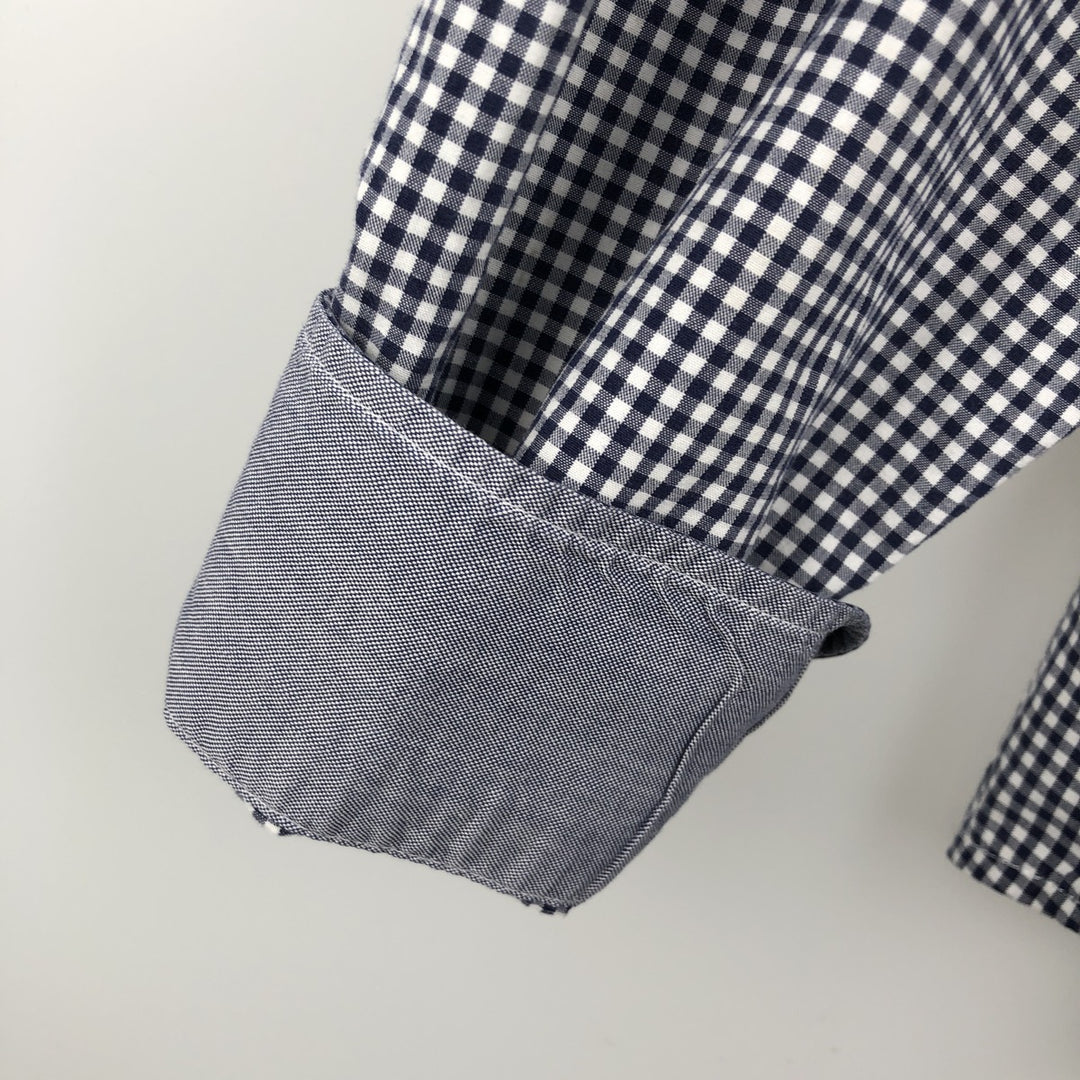 2000'S Lacoste Tailored Fit Gingham Check Long-Sleeve Cotton Check Shirt, Size 44 (Men's L equivalent) cotton navy blue type Vintage Second Hand