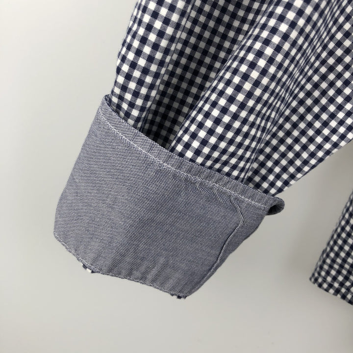 2000'S Lacoste Tailored Fit Gingham Check Long-Sleeve Cotton Check Shirt, Size 44 (Men's L equivalent) cotton navy blue type Vintage Second Hand