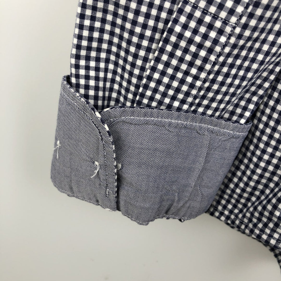 2000'S Lacoste Tailored Fit Gingham Check Long-Sleeve Cotton Check Shirt, Size 44 (Men's L equivalent) cotton navy blue type Vintage Second Hand