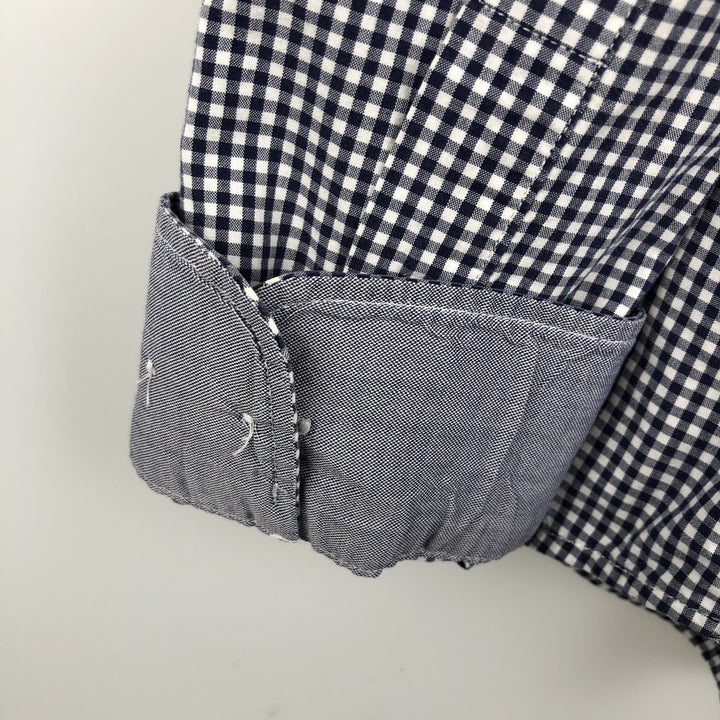 2000'S Lacoste Tailored Fit Gingham Check Long-Sleeve Cotton Check Shirt, Size 44 (Men's L equivalent) cotton navy blue type Vintage Second Hand