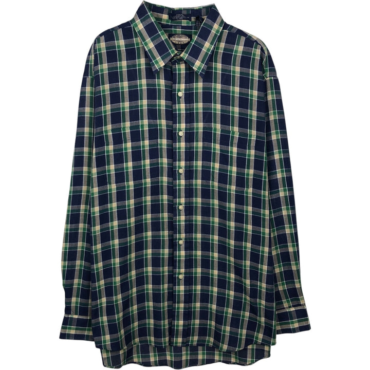 80s-90'S Town Craft Long-Sleeve Button-Down Check Shirt, Men's XL (approx.), Vintage polyester navy blue type Vintage Second Hand
