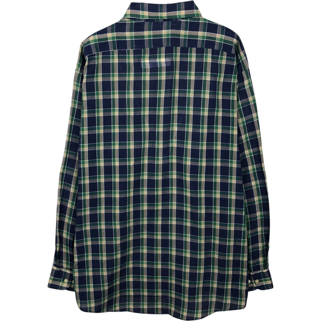 80s-90'S Town Craft Long-Sleeve Button-Down Check Shirt, Men's XL (approx.), Vintage polyester navy blue type Vintage Second Hand