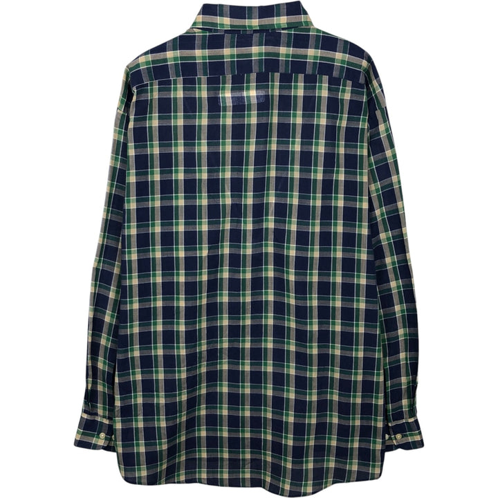 80s-90'S Town Craft Long-Sleeve Button-Down Check Shirt, Men's XL (approx.), Vintage polyester navy blue type Vintage Second Hand