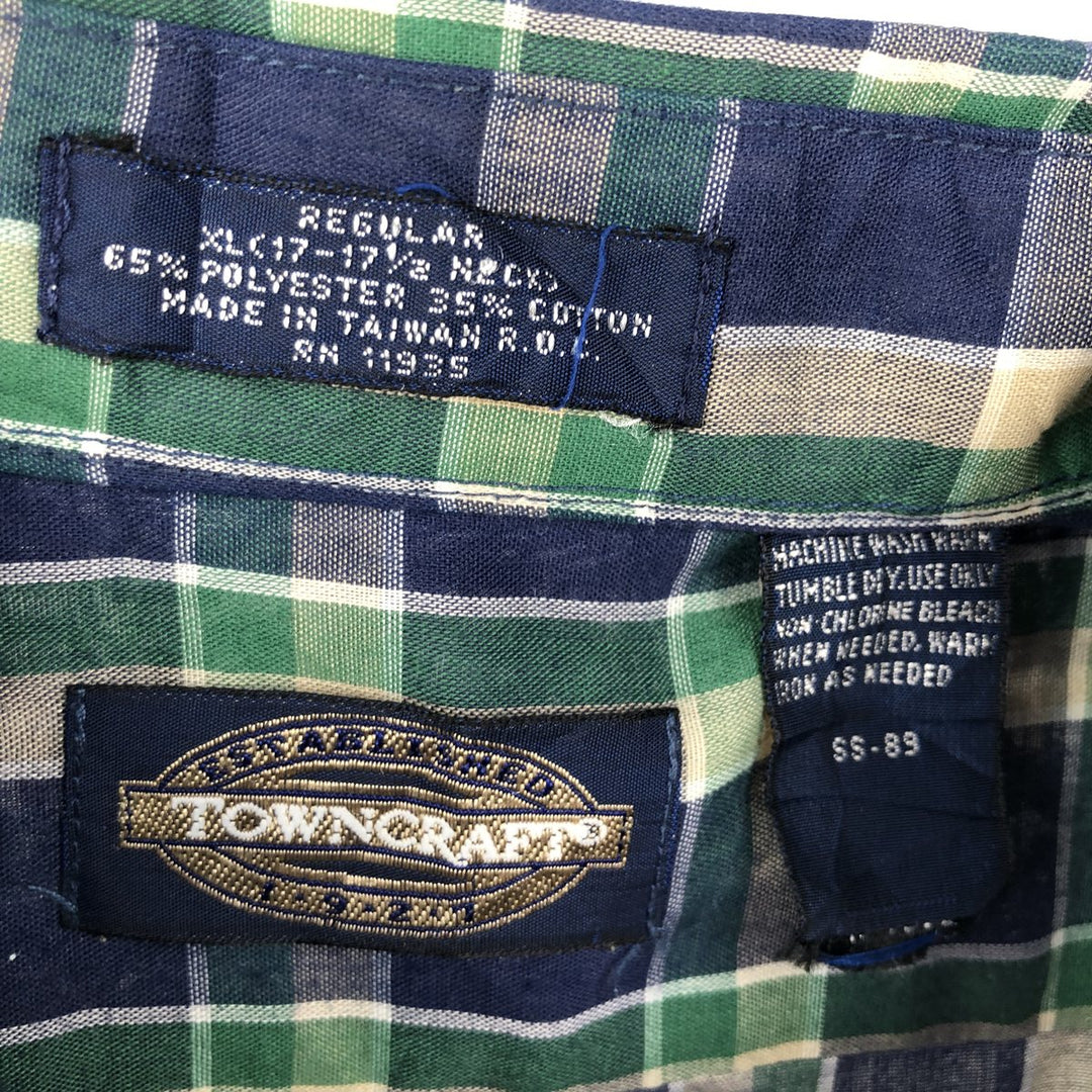 80s-90'S Town Craft Long-Sleeve Button-Down Check Shirt, Men's XL (approx.), Vintage polyester navy blue type Vintage Second Hand