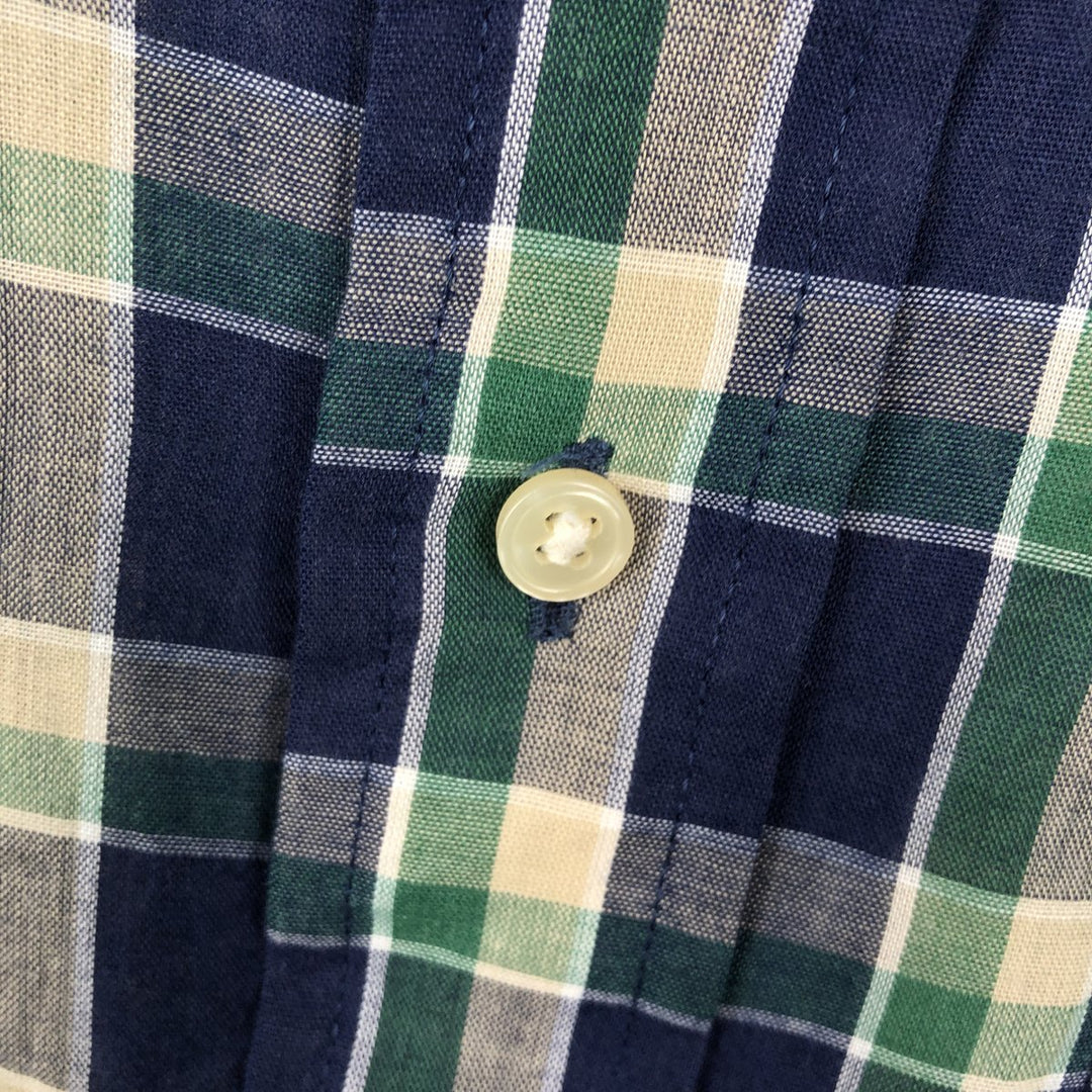80s-90'S Town Craft Long-Sleeve Button-Down Check Shirt, Men's XL (approx.), Vintage polyester navy blue type Vintage Second Hand
